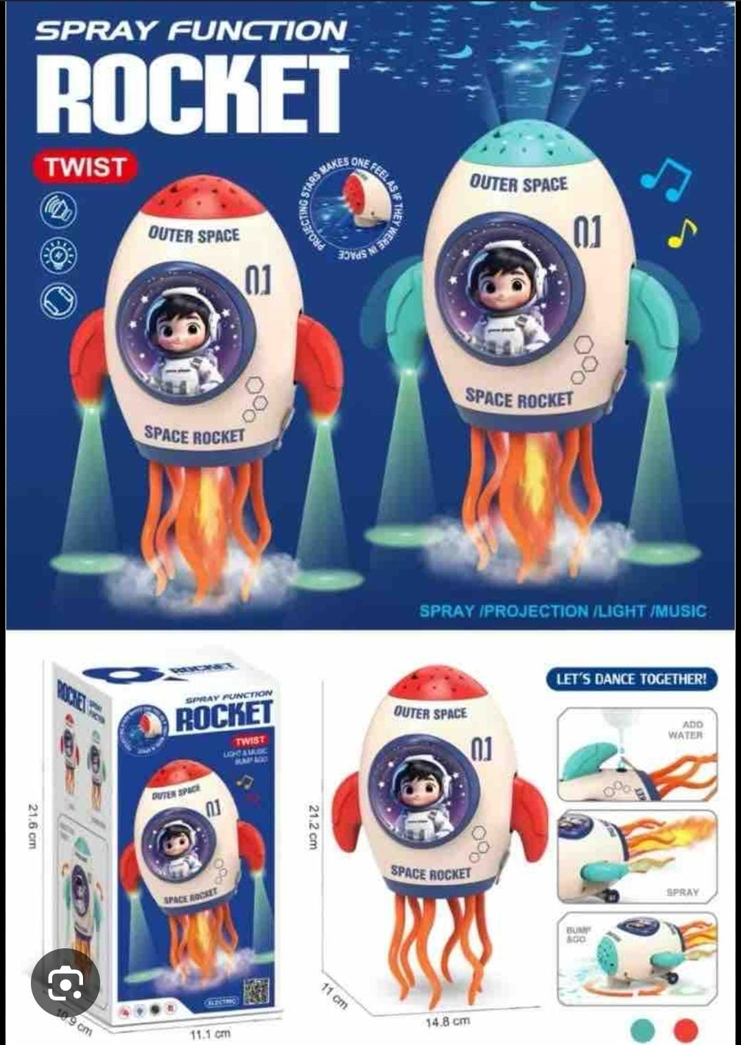 Lallafy Spray Function Space Rocket Toy | Projection Light & Music Rocket with Mist Spray | Battery Operated Space Adventure Toy for Kids