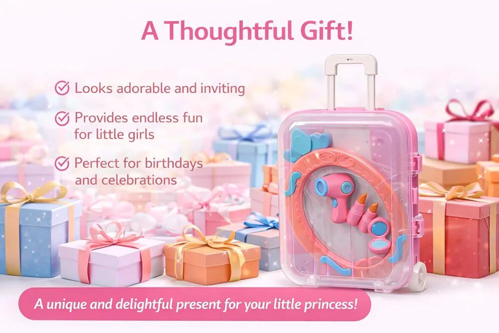 Lallafy Baby Trolley Make-Up Set (Bulk) | Pretend Play Beauty & Makeup Kit with Portable Trolley | Creative Roleplay Toy for Girls